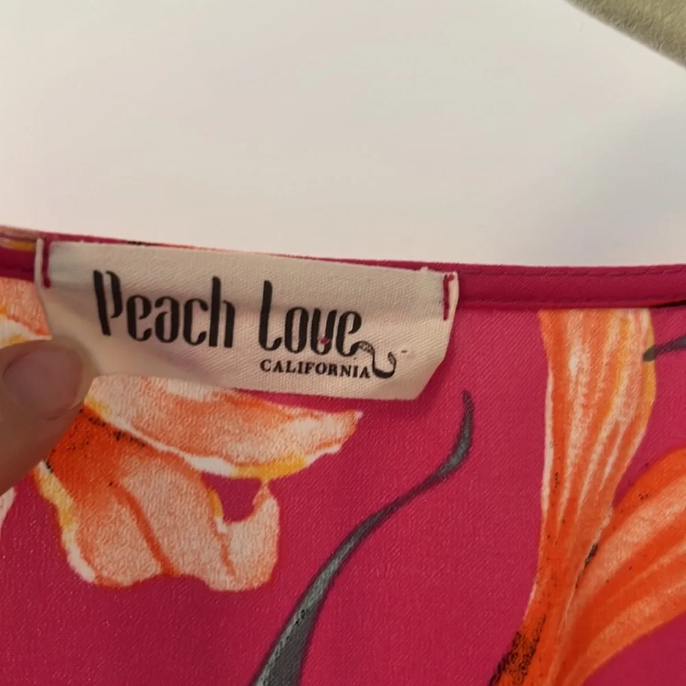 Peach Love California pink floral drop waist mini dress SZ L indie boho ruffle - Picture 2 of 13